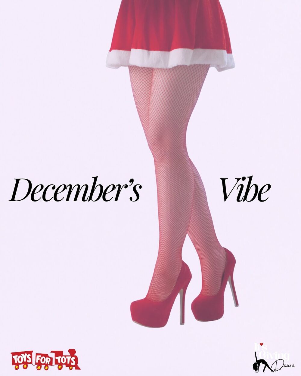 December's Vibe poster: red Santa skirt, red fishnets and red platform heels
