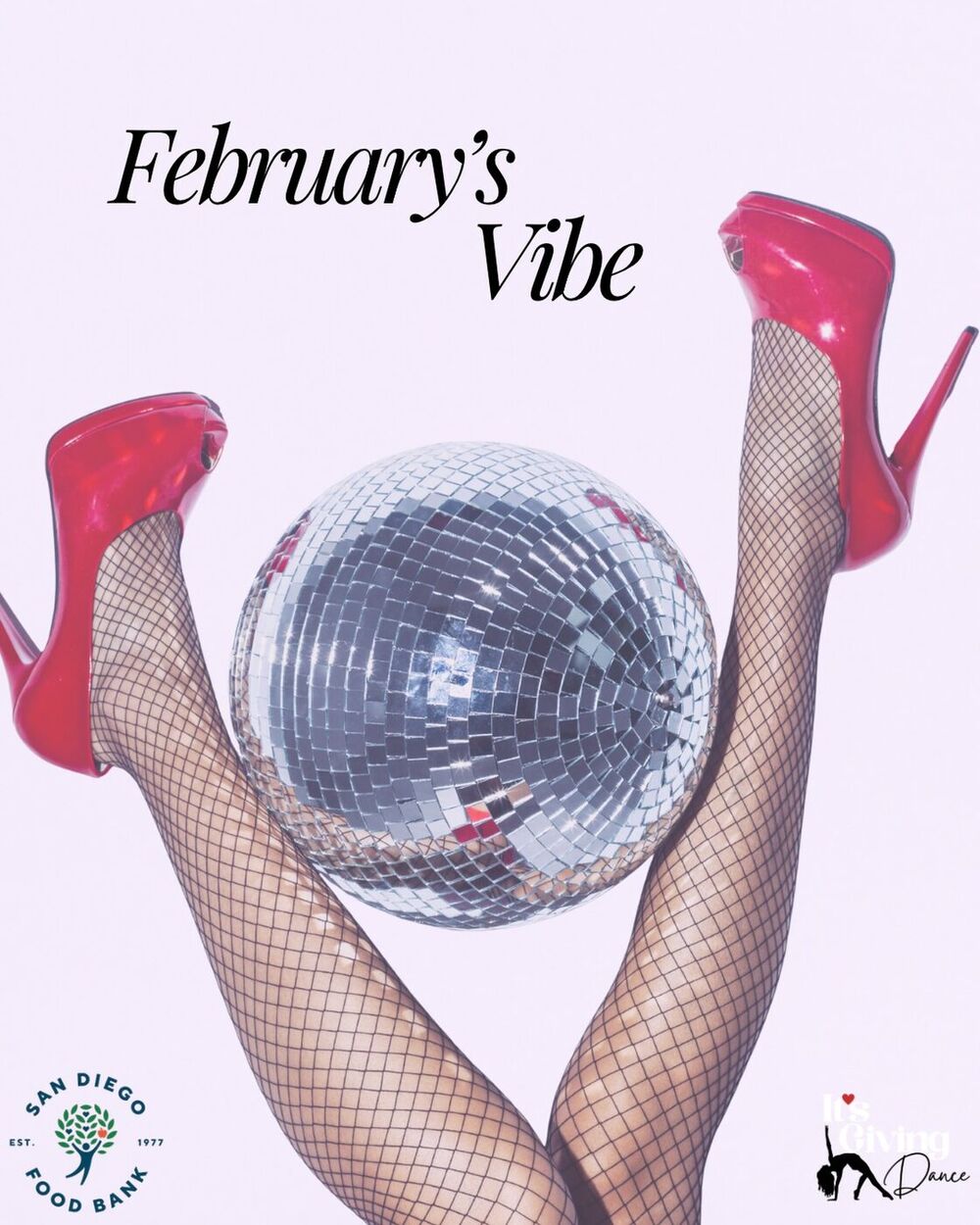 February's Vibe poster: legs in fishnets and red heels around a disco ball